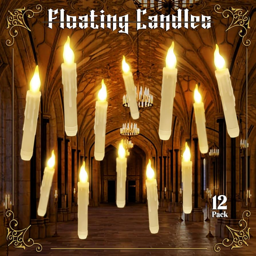 12 PCS Floating Candles with Remote Control, Taper Candles LED Flameless Candles Harry Hanging Po... | Amazon (US)
