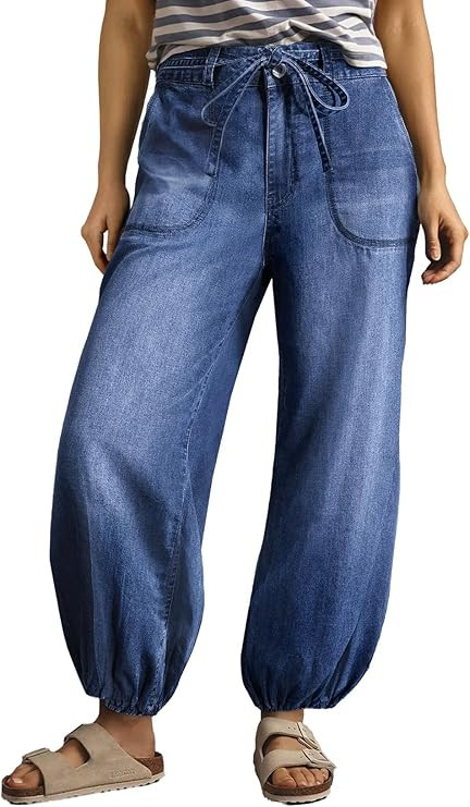 Sidefeel Women's Wide Leg Jeans High Waisted Drawstring Baggy Stretchy Trendy Harem Loose Ankle D... | Amazon (US)