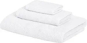 Amazon Basics Quick-Dry Towels - 100% Cotton, 3-Piece Set, White | Amazon (US)