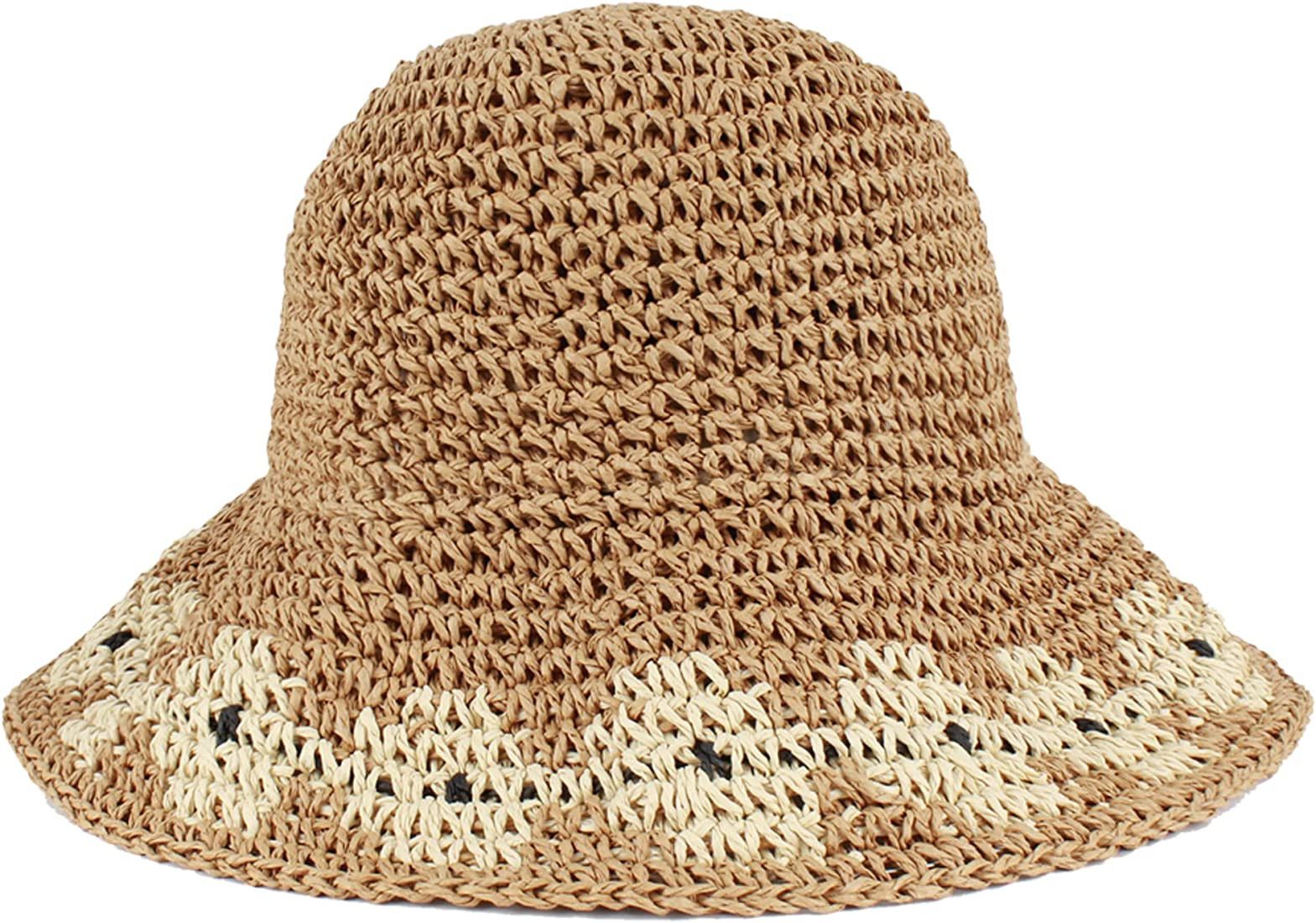 Minache Foldable Wide Brim Colorful Crochet Straw Hat,Outdoor Sun Visor Hat UPF 50+ Summer for Wo... | Amazon (US)