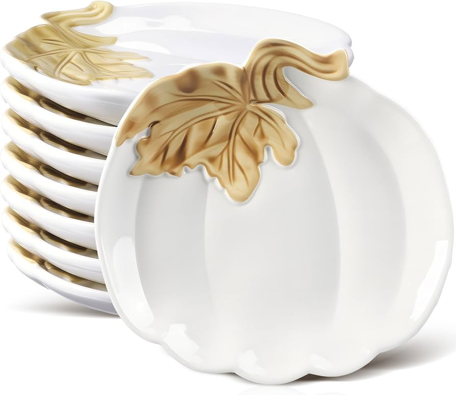 FillTouch 8 Pcs 5.91'' Ceramic Pumpkin Plates Fall Appetizer Dishes, White | Amazon (US)