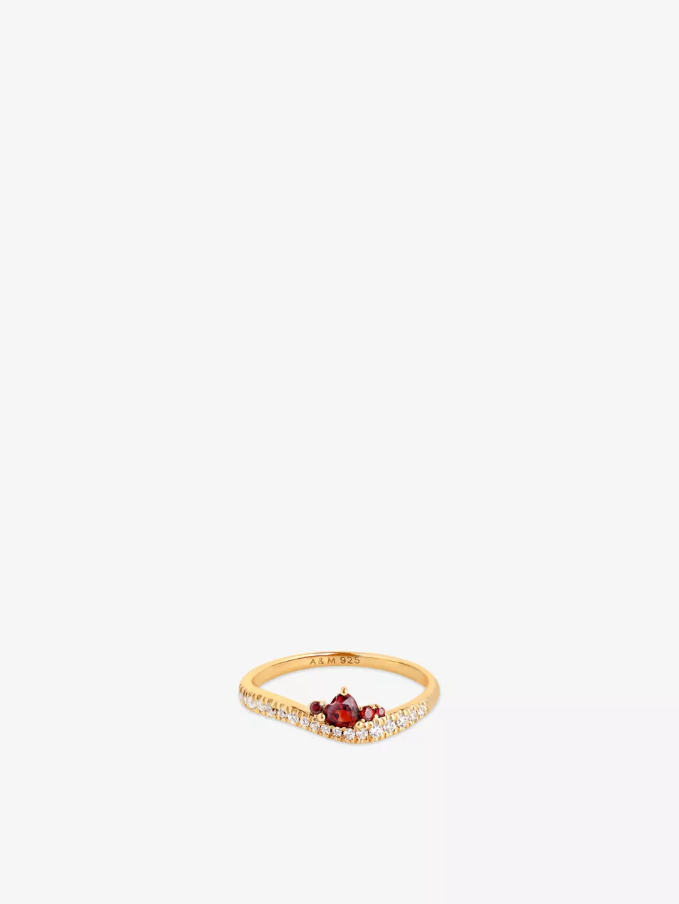 Serpent Wave 18ct Yellow Gold-Plated Sterling-Silver, Garnet and Cubic-Zirconia Ring | Selfridges