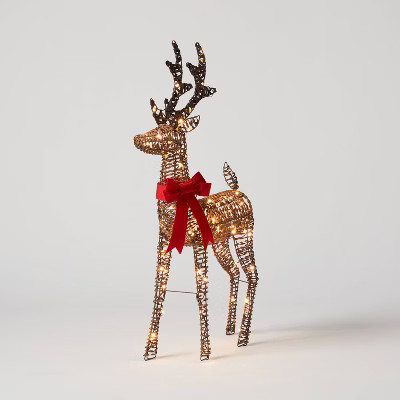 LED Faux Rattan Deer with Red Bow Christmas Novelty Sculpture Light - Wondershop™ | Target