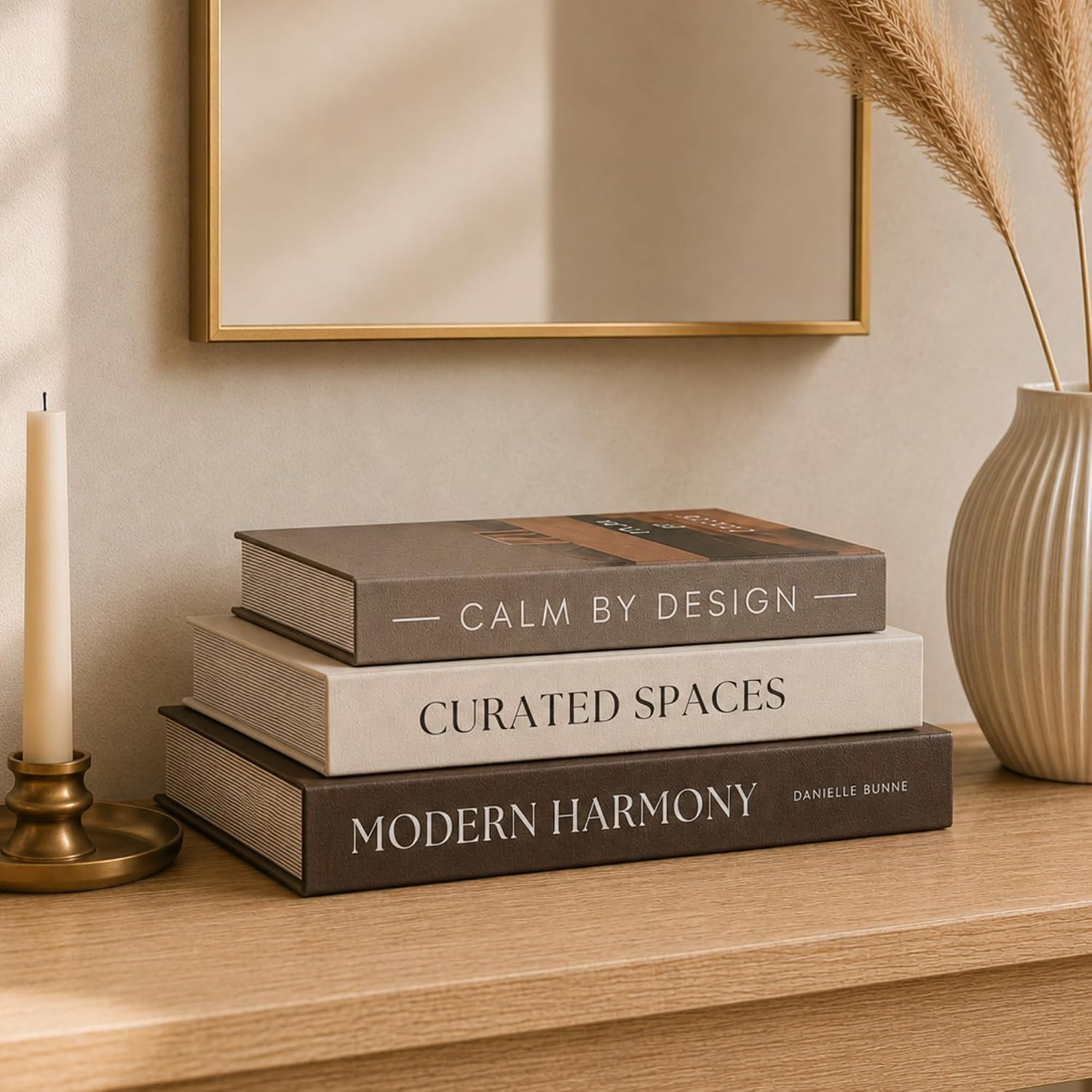 Modern Decorative Books For Home Decor - Set of 3 Faux/Fake Books For Decoration for Aesthetic Coffee Table Bookshelf Mantle Brown Cream Book Decor as Storage Boxes in Living Room Entryway Shelf Décor | Amazon (US)
