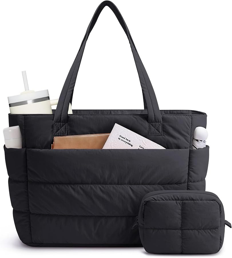 Narwey Nylon Puffer Tote Bag for Women, Quilted Work Nurse Teacher Tote Bag | Amazon (US)