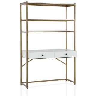 COSMO LIVING Billie 72 in. H Gold Metal 3-Shelf Etagere Bookcase With White Desk-DL8236L - The Ho... | The Home Depot