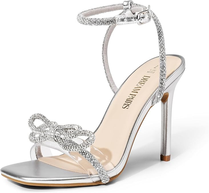 DREAM PAIRS Women's Double Bowknots Crystal Sandals Clear Slingback Heels Square Toe Shoes for Pa... | Amazon (US)