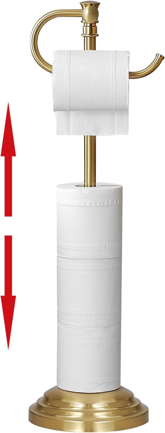 Toilet Paper Holder Stand for Floor, Brushed Gold Adjustable (12.4" to 22.8") Bathroom Toilet Tis... | Amazon (US)