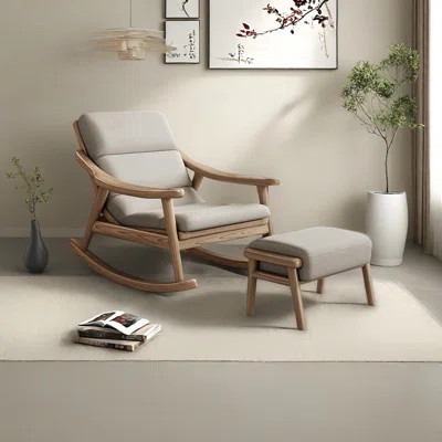 Modern Upholstered Solid Wood Rocking Chair with Ottoman | Wayfair North America