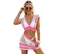 GORGLITTER Women's 2 Piece Crochet Hollow Out Cover Up Set V Neck Backless Tie Front Beach Swimsu... | Amazon (US)