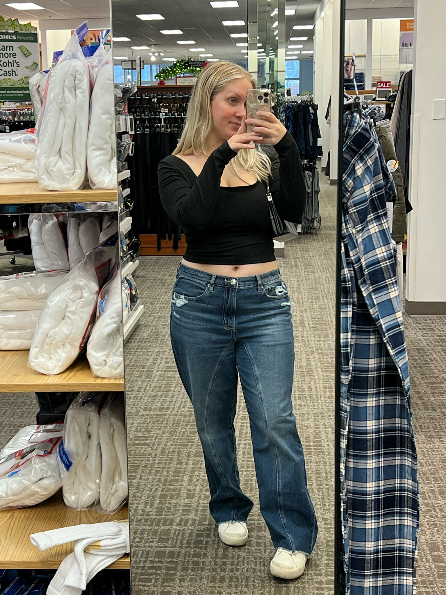 Good basic outfit with not so basic jeans from american eagle. I love the seam detail. Everything linked is currently on sale for cyber monday! I got my jeans in a size 10 short. They’re a baggy straight fit and they’re very comfortable. I’m wearing a medium top

#LTKCyberWeek #LTKstyletip #LTKmidsize