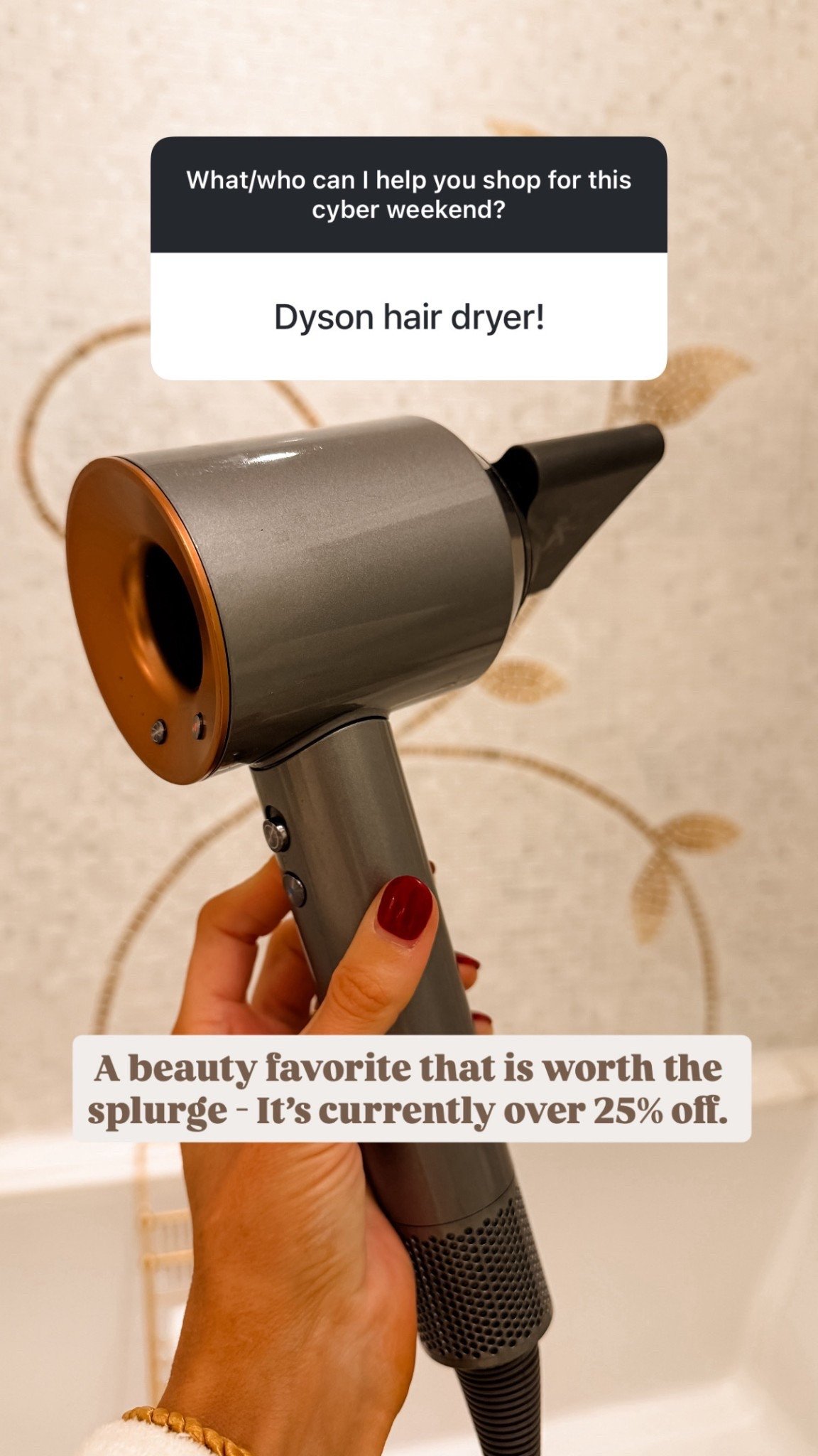 I absolutely love my Dyson hair dryer! It has cut the amount of time it takes to dry my hair in half! It’s definitely a splurge, but it’s on sale & truly so good!

Loverly Grey, beauty, Dyson, Dyson hair dryer, hair tools, Black Friday, cyber week 

#LTKSaleAlert #LTKCyberWeek