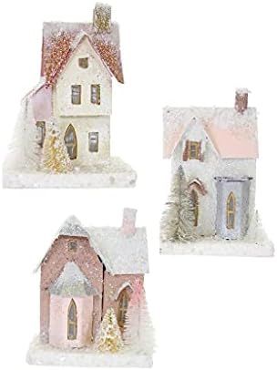 White Mini Wintertide Glitter House 5.5" Christmas Ornament Set of 3 | Amazon (US)