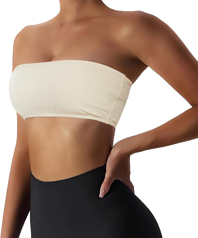 Boudaner Women’s Padded Bandeau Sports Tube Top Bra Strapless Wireless Solid Seamless Yoga Work... | Amazon (US)