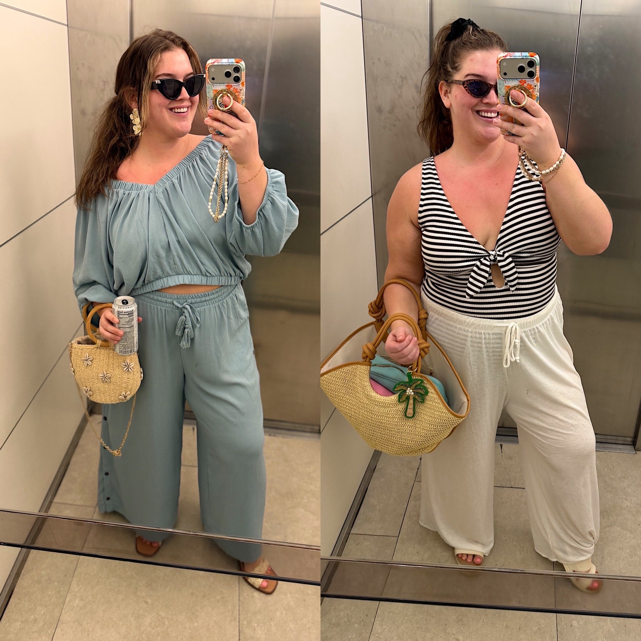 Outfits I wore in Mexico to brunch + pool 🥞🥂 Torrid gauze matching set with wide width sandals + Walmart striped plus size one piece swimsuit with comfy coverup pants. Accessorized with rattan bags and sunglasses. Wearing a size 2 in Torrid and 2X in Walmart.

#LTKPlusSize #LTKSwim #LTKSeasonal