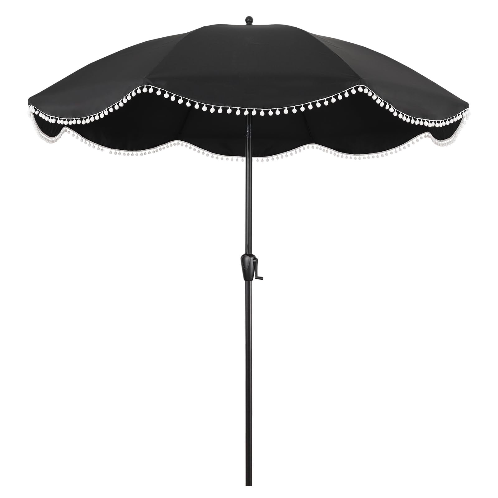 Sun-Ray 9' Patio Umbrella with Black Canopy and White Fringe Accents, Black Frame Market Umbrella... | Amazon (US)