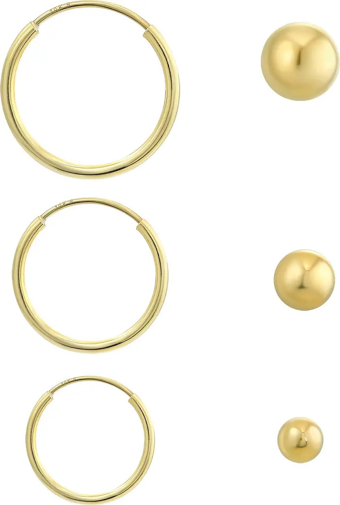 CANDELA JEWELRY Set of 6 10K Gold Hoop & Ball Stud Earrings | Nordstromrack | Nordstrom Rack