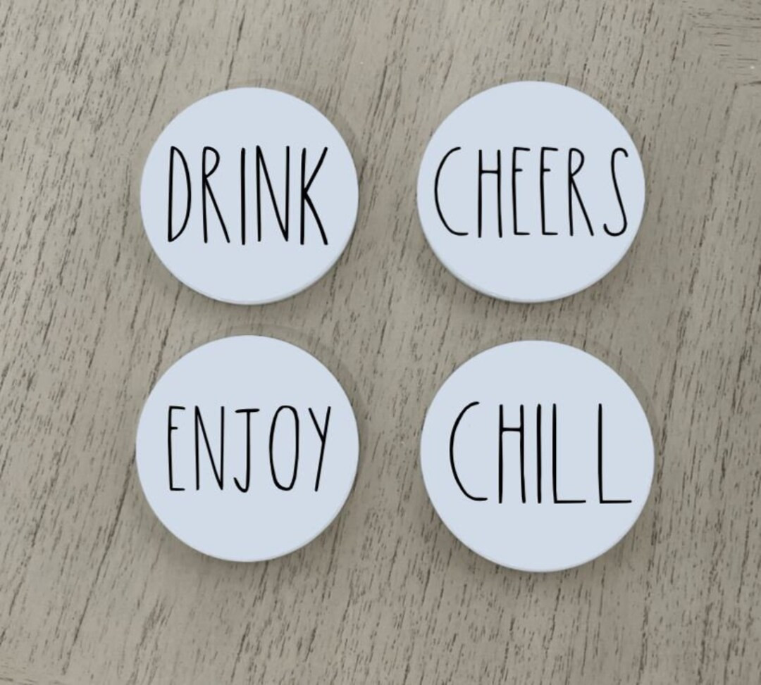 Rae Dunn Inspired Ceramic Coaster Set Barware Handmade - Etsy | Etsy (US)