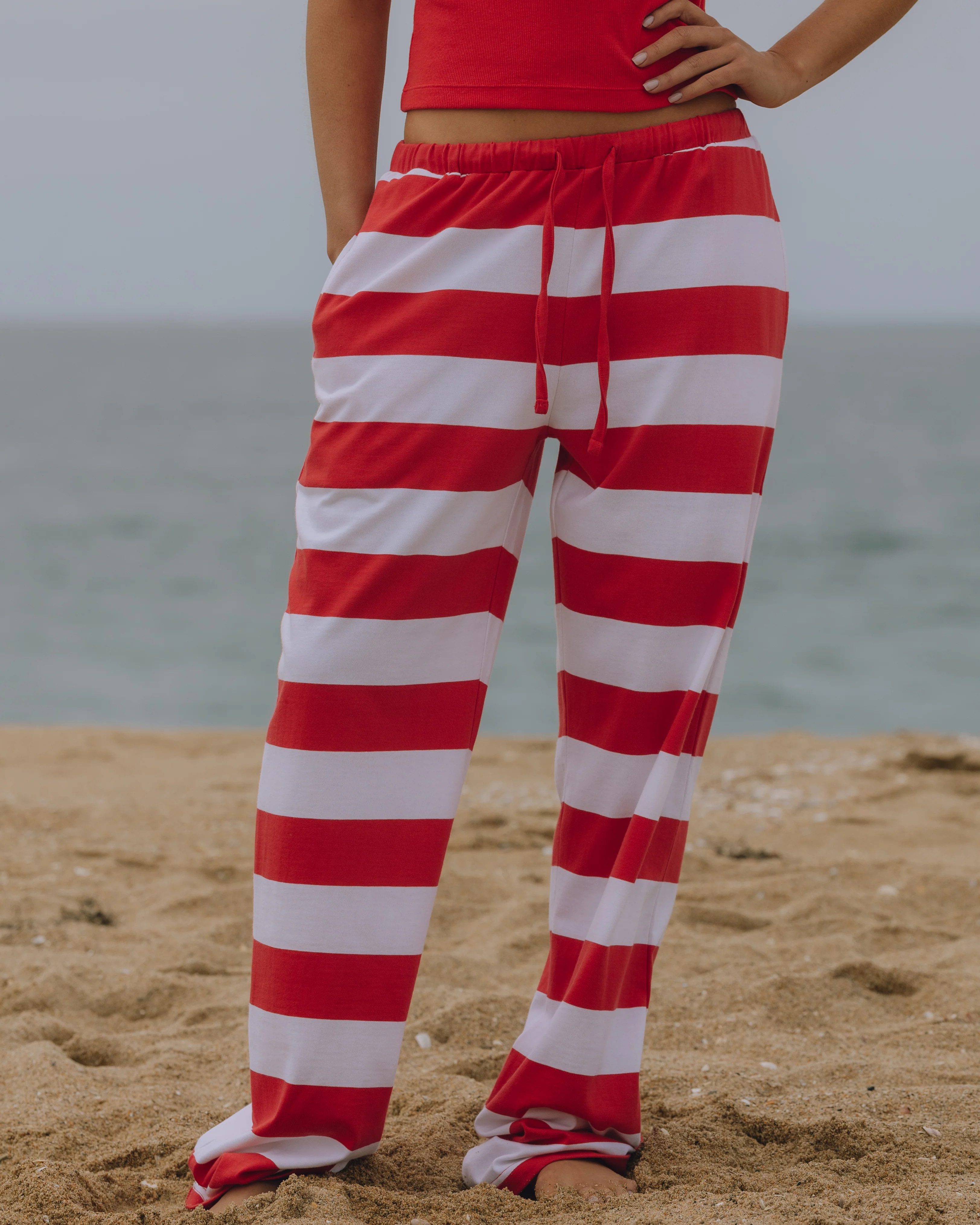 Wide Stripe Cotton Pants - Heart + White Stripe | Daily Drills LLC