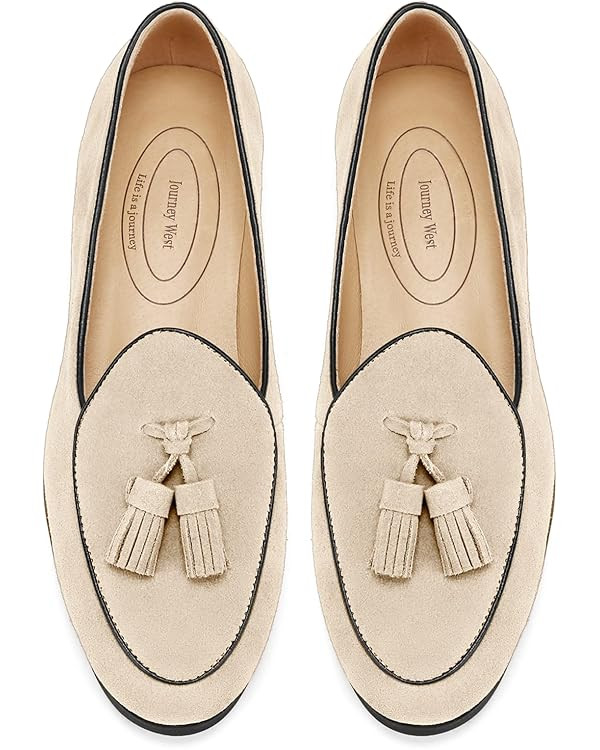Journey West Suede Tassel Loafer for Women Slip-on Belgian Loafers Shoes | Amazon (US)