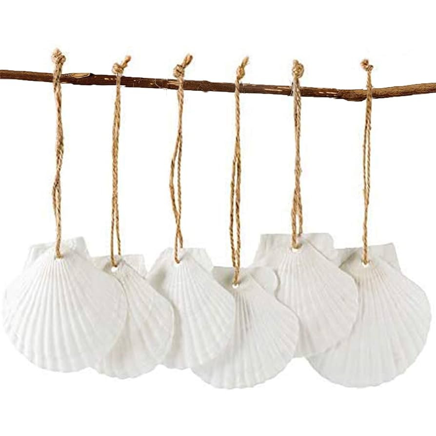 16PCS Natural Sea Shells 2.5"-3.5" Perforation Scallop Shells with Rope,for Christmas Tree Orname... | Amazon (US)