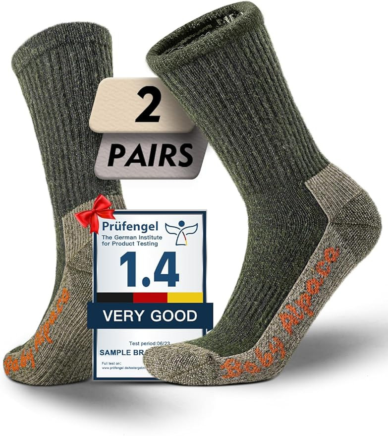 Alpaca Wool Warm Hiking Socks Heavyweight, Winter Athletic Crew Work Boot Thick Thermal Fleece Mo... | Amazon (US)