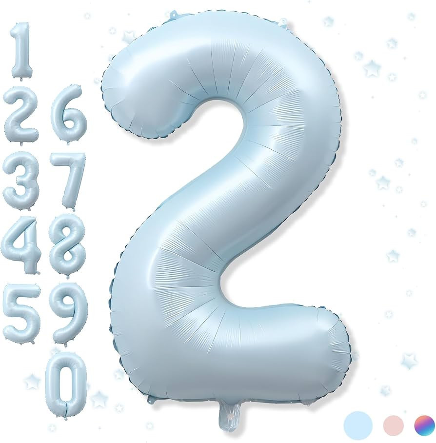 40 Inch 2 Balloon Number, Large Pastel Baby Matte Blue Foil Number 2 Balloons Birthday Party Deco... | Amazon (US)