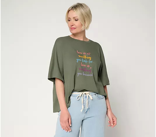 Peace Love World Printed Affirmation Tee Shirt - QVC.com | QVC