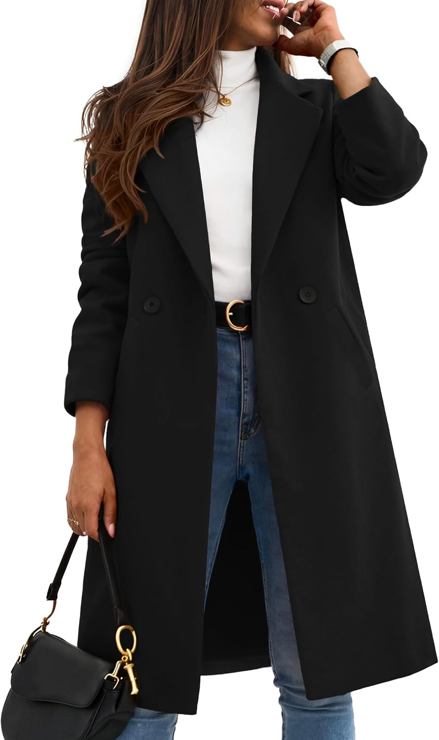 Zeagoo Women Winter Coat Notch Lapel Single-Breasted Mid Long Peacoat | Amazon (US)