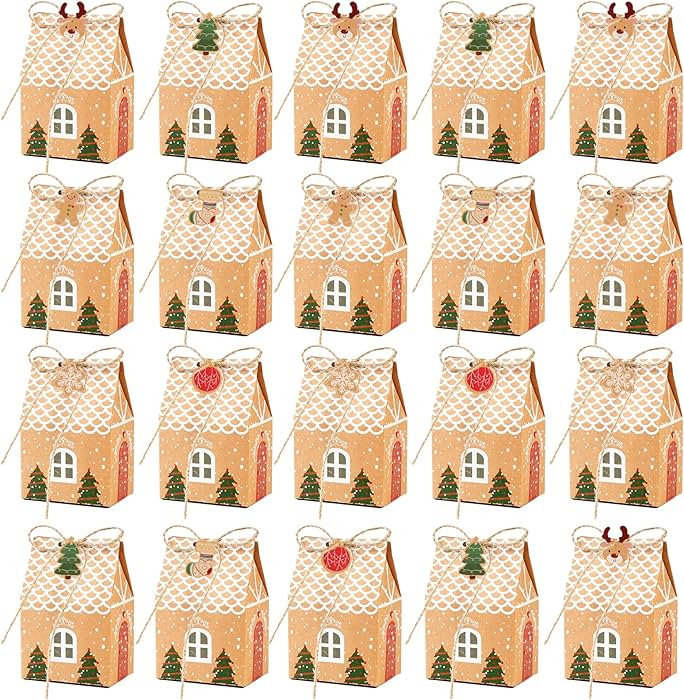 ZMLM Small Christmas Treat Boxes 20Pcs Christmas Gingerbread Boxes with 24 Ornaments Tags, Mini C... | Amazon (US)