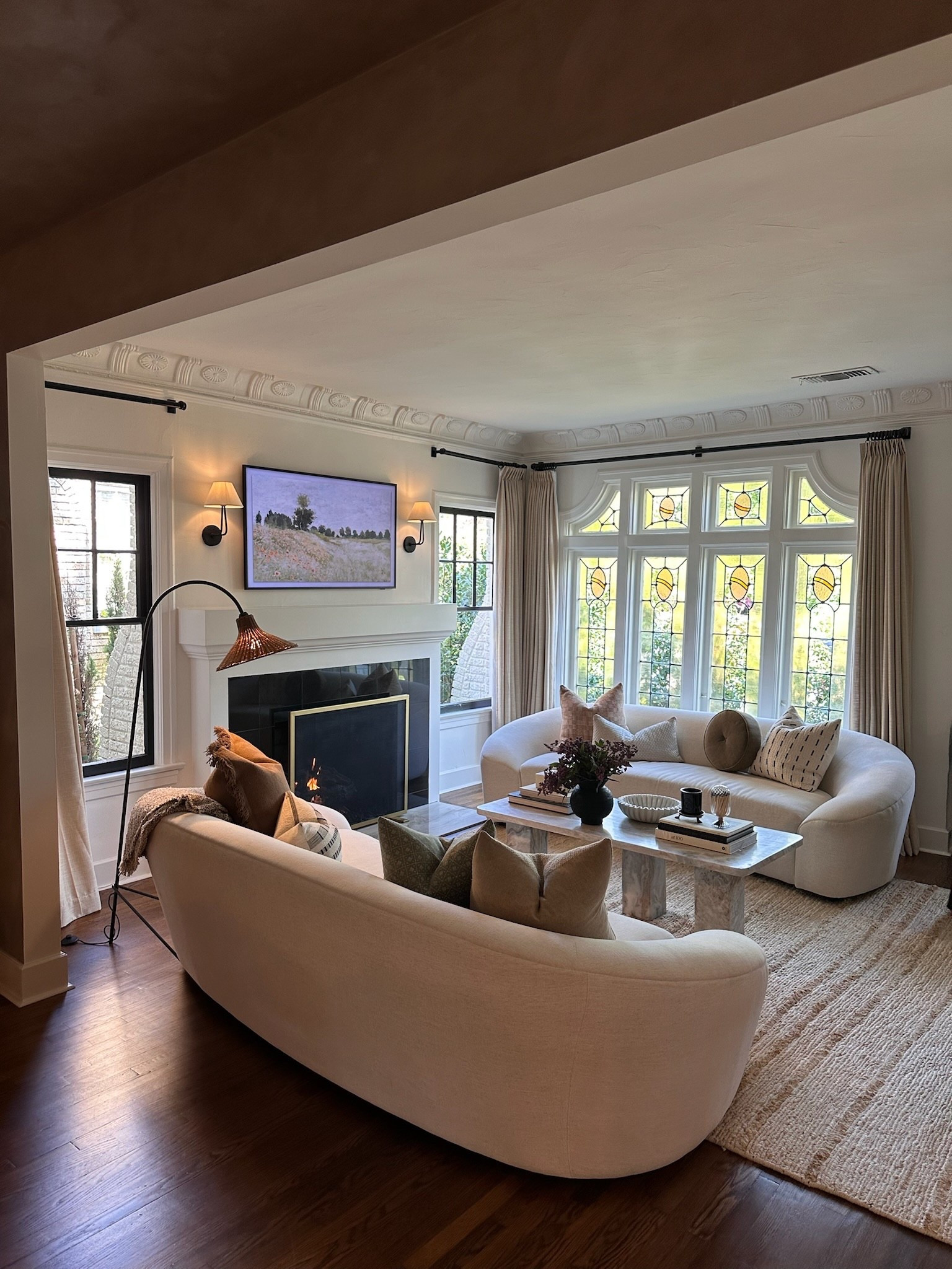 Our formal living room.

Paint color is Benjamin Moore white dove. 