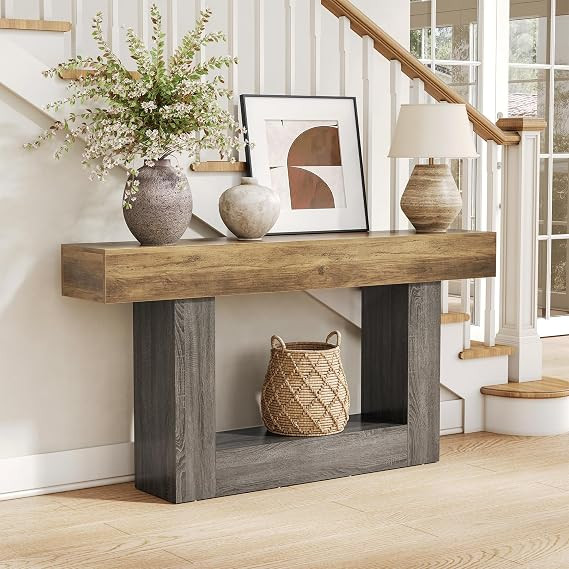 LITTLE TREE 63 Inches Long Console Table, 2-Tier Farmhouse Sofa Table Behind Couch, Large Narrow ... | Amazon (US)