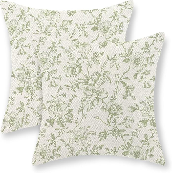 JEFERSO Sage Green Floral Pillow Covers 20x20 Set of 2 Light Green Chinoiserie Floral Decorative ... | Amazon (US)