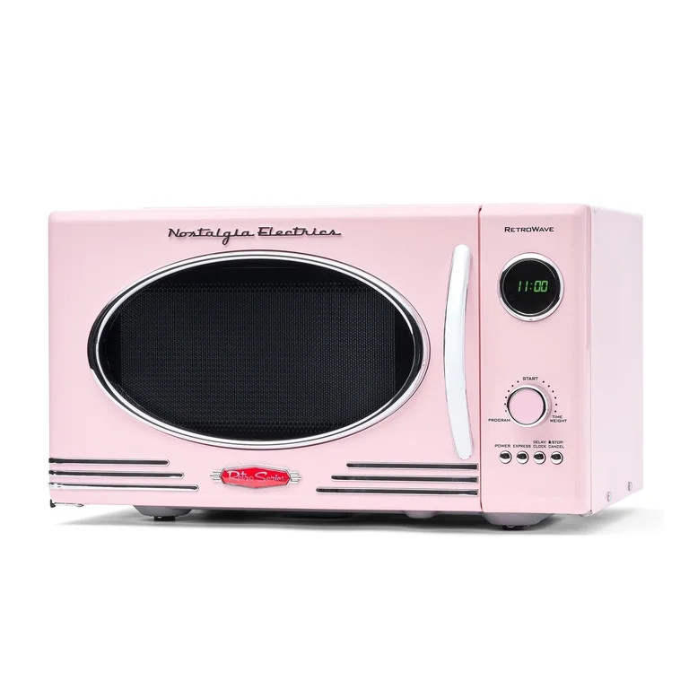 Nostalgia 0.9 cu ft Retro Microwave Oven, 800W Countertop Microwave Oven with Digital Clock, Pink | Walmart (US)