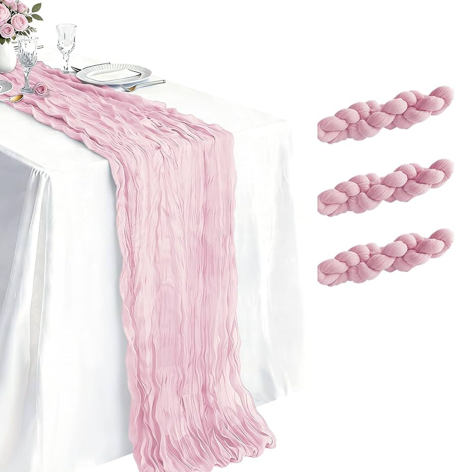 3 Pack Light Pink Cheesecloth Table Runner 21 x 120 Inch Boho Gauze Sheer Table Runner 10FT Long ... | Amazon (US)