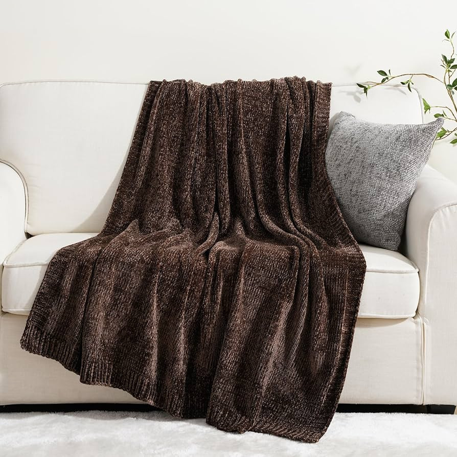 BATTILO HOME Dark Brown Throw Blanket for Couch, Soft Chenille Throw Blankets for Bed, Sofa, Home... | Amazon (US)