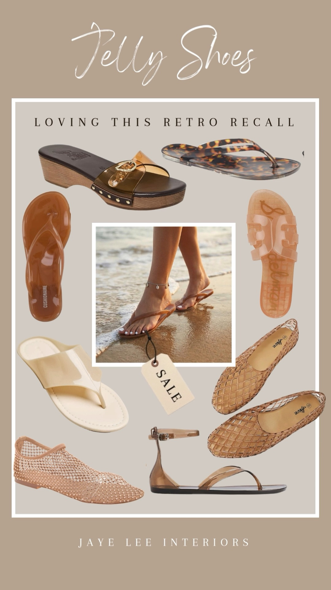 Loving some of the new jellies that are calling me back to my childhood. The nude neutrals are so flattering on the foot and create the illusion of longer legs. I'm also loving the tortoise prints with blacks and browns. 
#jellyshoes #summertrends #summersandals #neutralsandals #neutralshoes #resortwear #summervacationstyle #trendalert #vacationwardrobe #Springsandals #jellysandals #highlowfashion #jleeinteriors 
#LTKShoes
 

#LTKTravel #LTKSaleAlert #LTKSeasonal

#LTKmomlife
