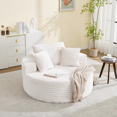 Round Chaise Lounge Chair Indoor Oversized 55 × 55 Inch Modern No Assembly Corduroy Boneless Cloud Couch Single Sofa with 4 Pillows Deep Seat | Target