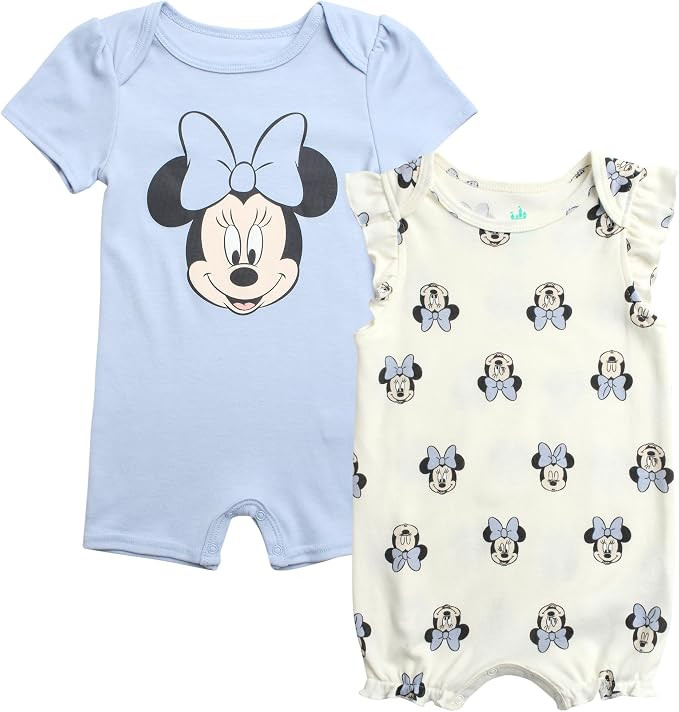 Disney Baby Girls Romper - 2 Pack Ruffled Short Sleeve Baby Jumpsuit Romper - Cozy Baby Clothes f... | Amazon (US)
