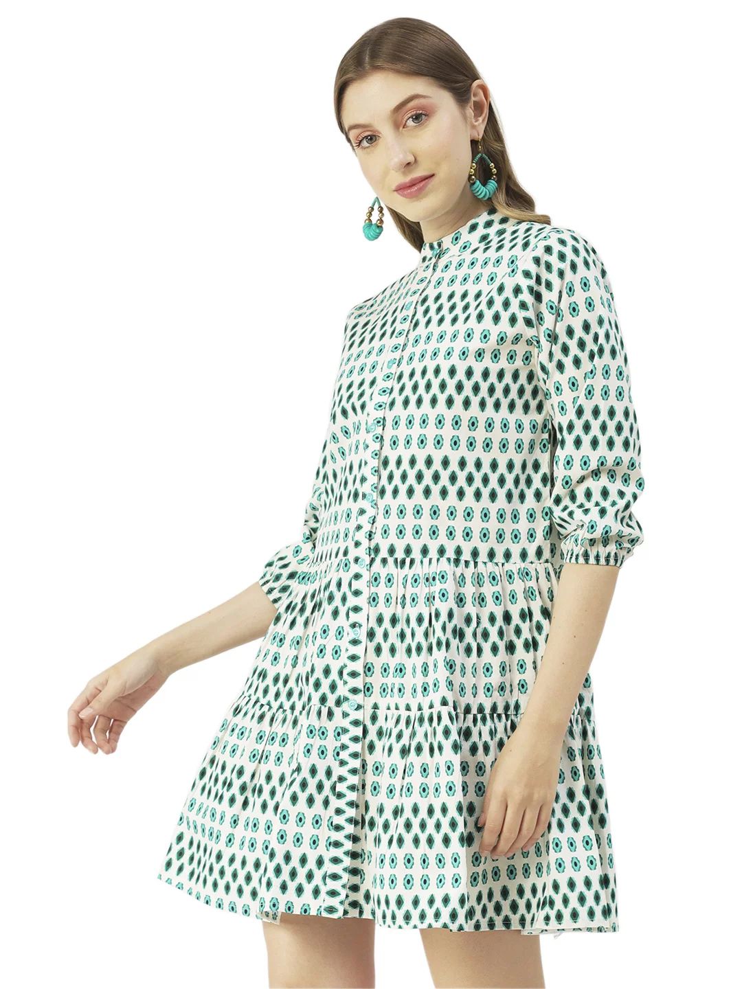 Moomaya Printed Cotton Button Down Shirt Dress, Quarter Sleeve Short Summer Resort Dress | Walmart (US)