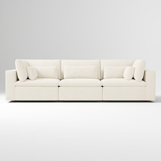 Harmony Modular 121"" 3-Piece Sofa, Standard Depth, Multi-Seat, Deluxe Velvet, Alabaster | West Elm (US)