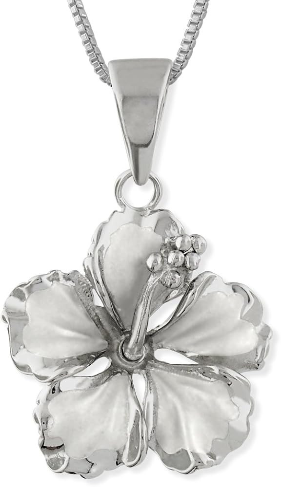 Hawaiian Silver Jewelry 17mm Sterling Silver Hibiscus Pendant Necklace, Chain Necklace with Hibis... | Amazon (US)