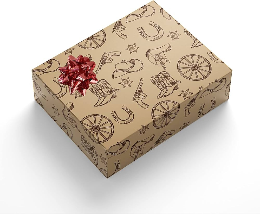 TYYMNDWP Western Wrapping Paper Cowboy Boot Horseshoe Wrapping Paper Christmas Birthday Valentine... | Amazon (US)