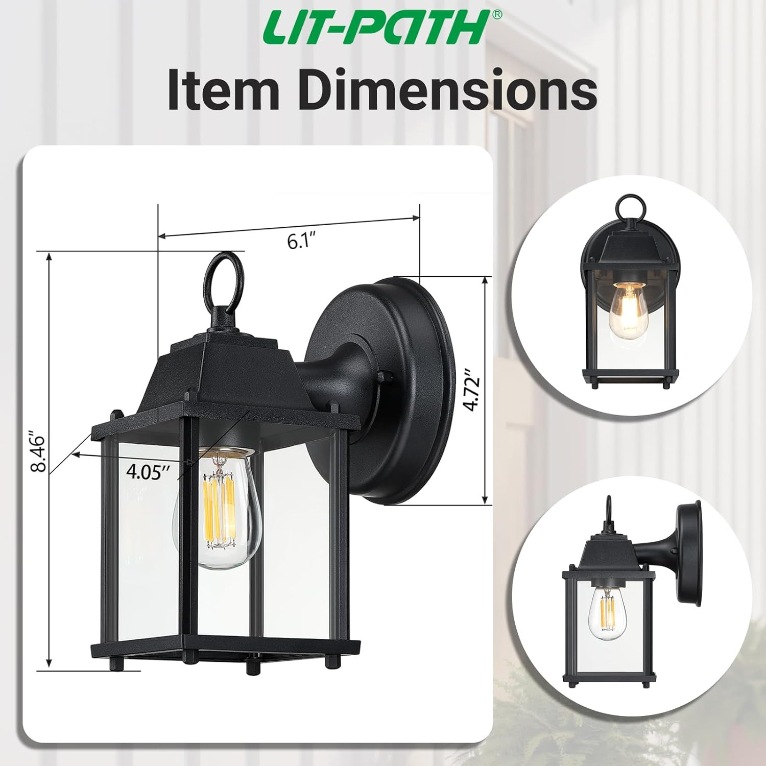 LIT-PaTH Outdoor Wall Lantern, Wall Sconce as Porch Lighting Fixture, E26 Base, Aluminum Housing ... | Amazon (US)