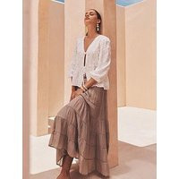 Apricot Tie Front Embroidered Linen Mix Top - White | Very (UK)