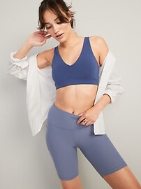 High-Waisted PowerSoft Side-Pocket Biker Shorts for Women -- 8-inch inseam | Old Navy (US)