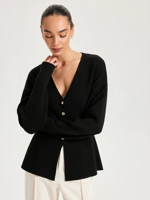 Wool-Blend V-Neck Button Cardigan | Commense