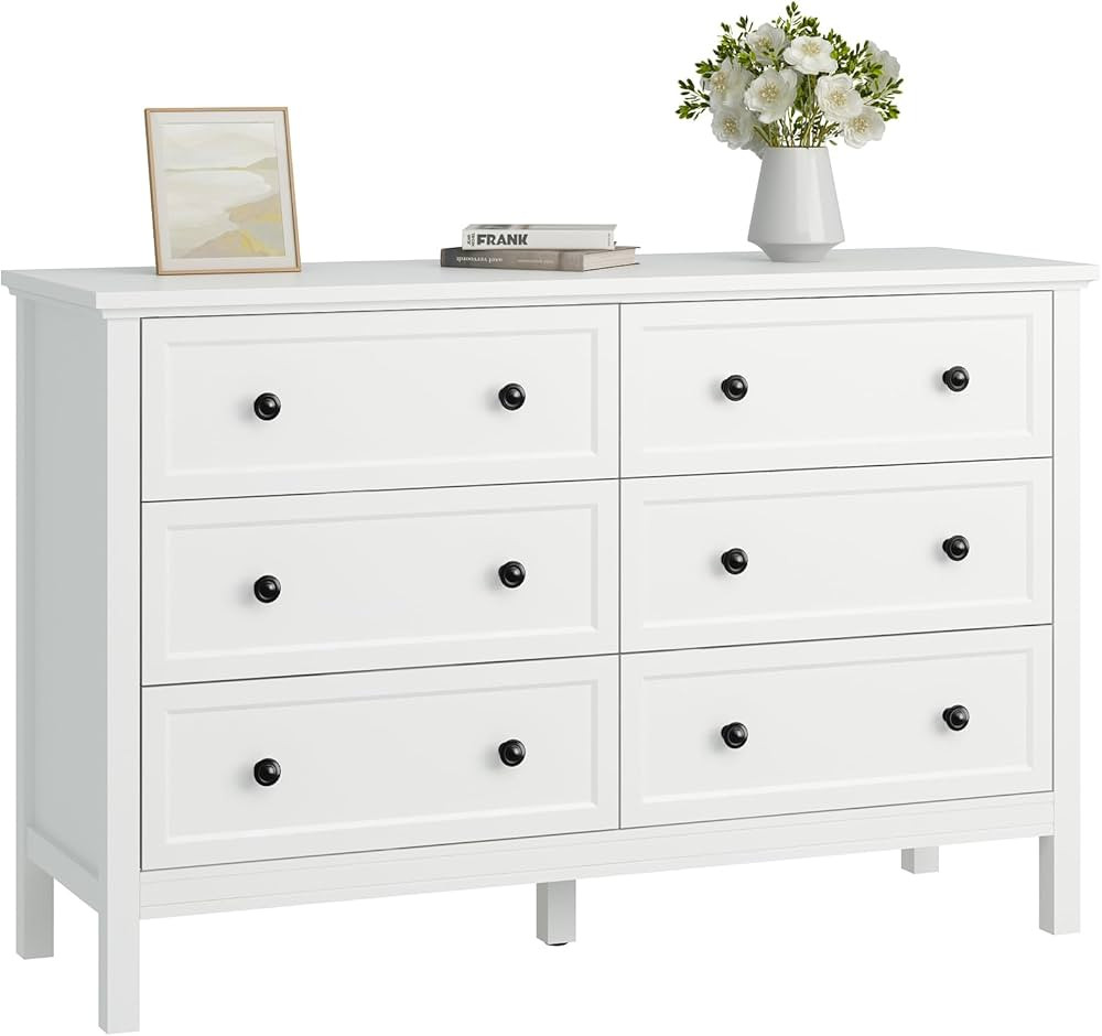 CARPETNAL White Dresser for Bedroom, 6 Drawer Dresser with Wide Drawer and Metal Handles, Wood Dr... | Amazon (US)