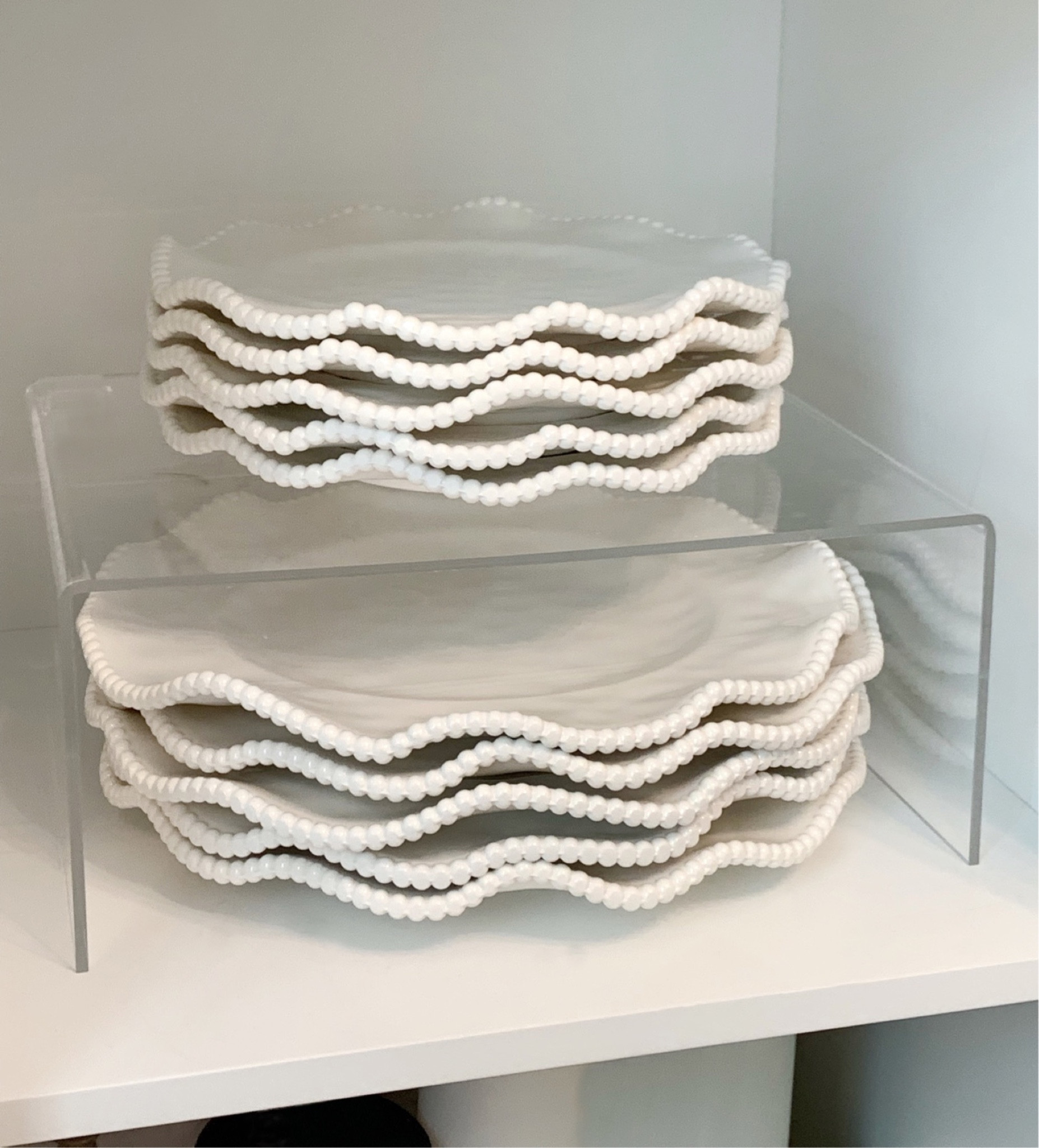 Ruffle dishes, acrylic riser, kitchen organization, cabinet organizer, ruffle plates white dinnerware Melamine plates 

#LTKsalealert #LTKhome #LTKunder50