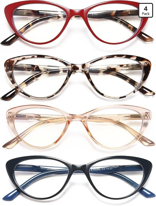 4-Pack Cat Eye Reading Glasses for Women- Blue Light Blocking Readers with Spring Hinges,Anti-Gla... | Amazon (US)